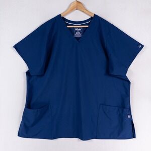 Wink W123 Scrub Top Womens 2X Blue Short Sleeve V Neck Pockets Medical Nurse *